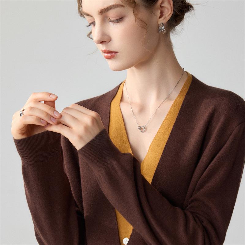 Lekasha Cashmere26 High-Quality Faux Wool Skin-Feel Knit Cardigan with Faux Two-Piece Design