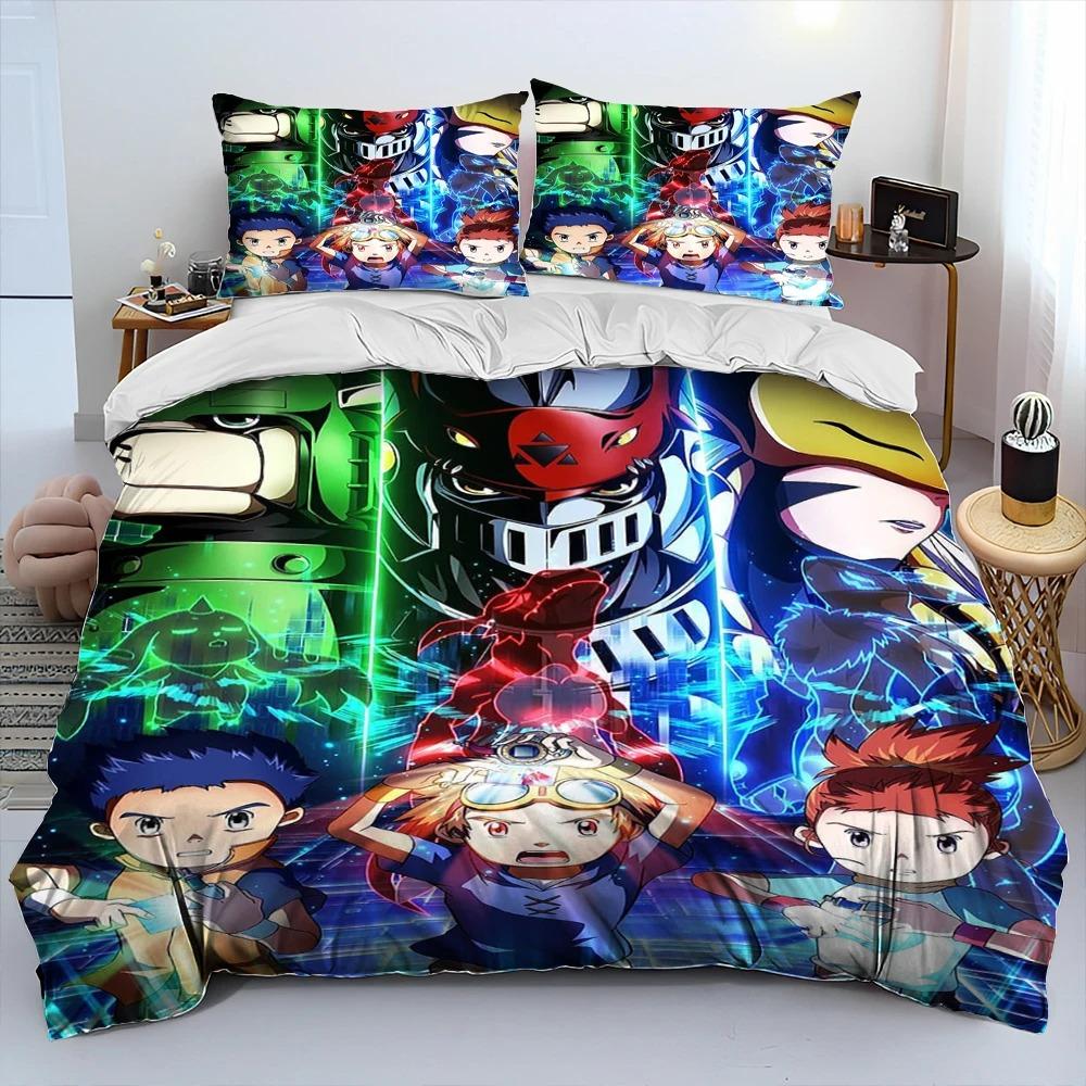 Digimon Adventure Monster Cartoon Comforter Bedding Set,Duvet Cover Bed Set Quilt Cover Pillowcase,king Queen Size Bedding Set