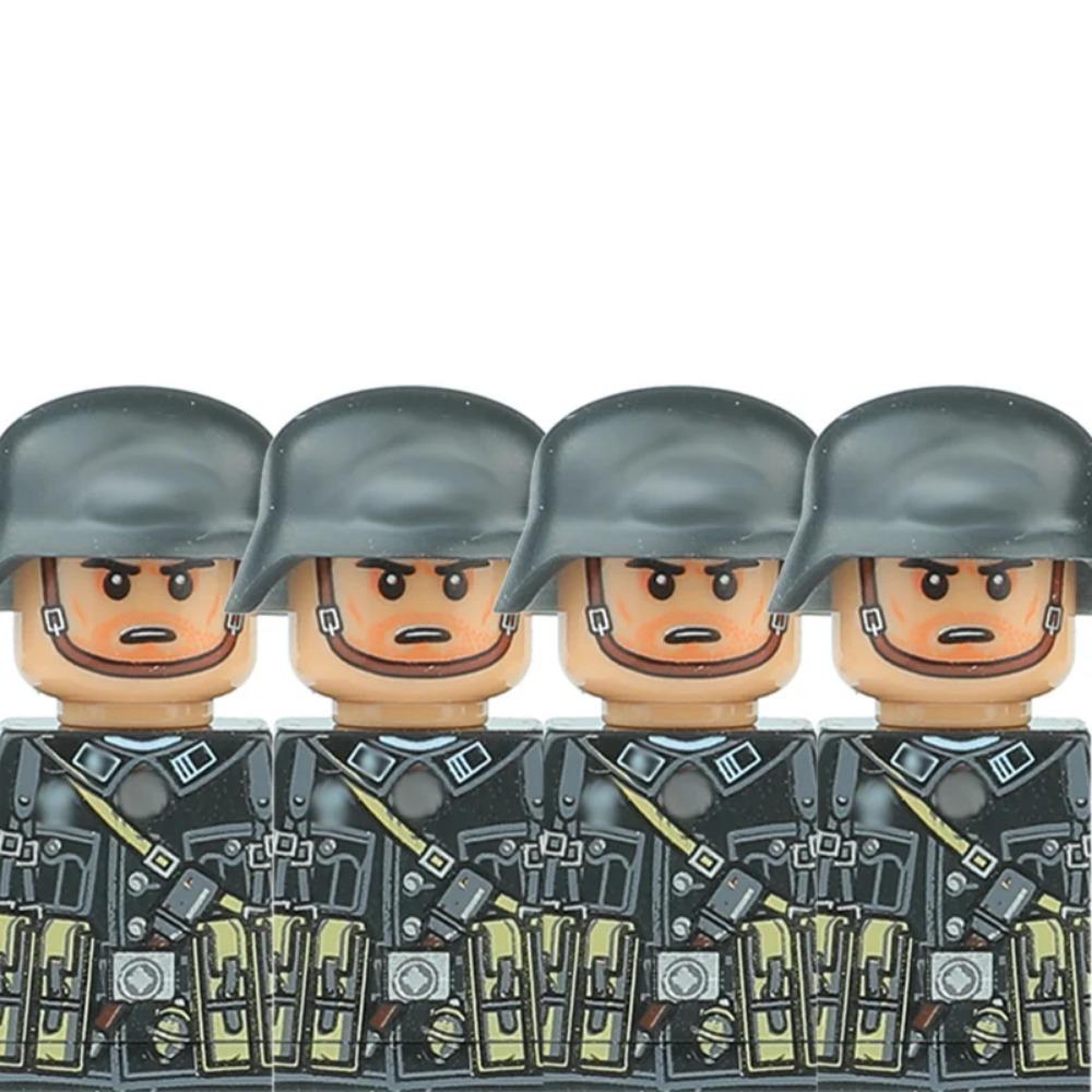 Andra världskriget Militära Tyska Soldater Figurer Hjälm Byggklossar Armé Infanteri Krigare Skytt Pansar Kanon Väst Vapen Klossar Leksaker