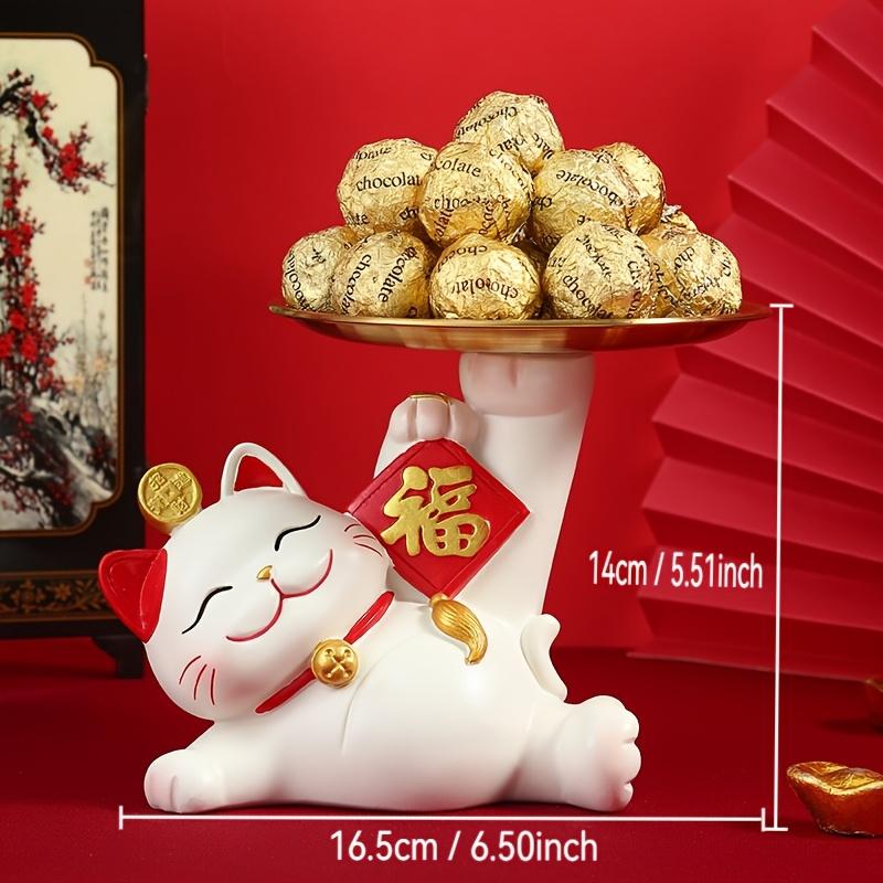 Vassoio portaoggetti in resina a forma di gatto Gatto portafortuna con vassoio Statue di gatto Sculture Decorazione Portachiavi Statuetta moderna per mobile TV Decorazione per la casa