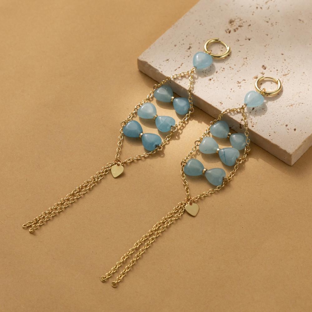 Blue Geometric Stylish Natural Stone Earrings For Fall 2023 Ladies