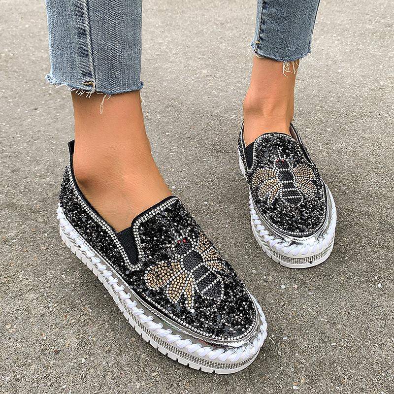 New fashion single shoes women's platform metal sequins large size casual women's single shoes