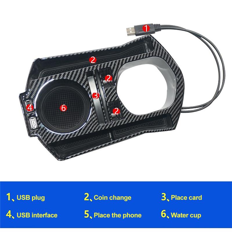 Carbon Fiber Style Console Storage Box Trim With USB Port For 2016-2020 Honda Civic 10th Gen