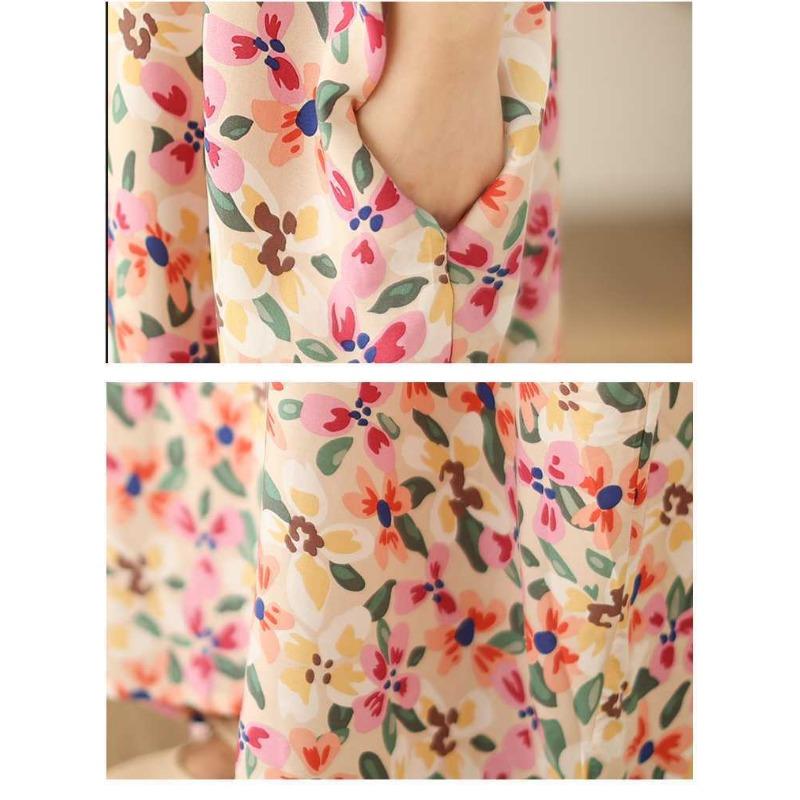 Vintage Vacation Style Enlarged Flesh Covering Thin V-neck Long Dresses