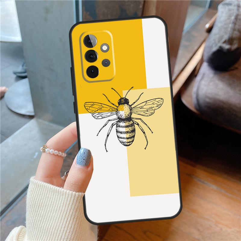 Bee Art Print Cute Cartoon Floral Case For Samsung Galaxy A54 A34 A14 A15 A13 A53 A16 A26 A36 A56 A12 A22 A32 A52 A06 A35 A55