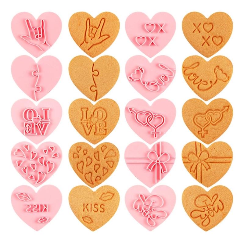 Set of 10 Cookie Cutters Pressable Biscuit Cutter Valentines Day Cookie Cutters Embossed Cookie Mold Gift for Children