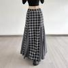 American Retro Patchwork Plaid Low-Waist Long Skirt for Women