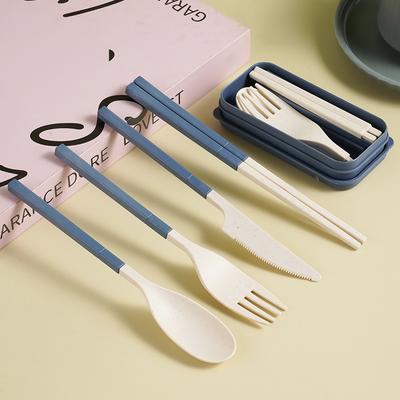 Japanese-Style Wheat Straw Cutlery Set Knife Fork Spoon Chopsticks - Three-Piece Folding Portable Cutlery