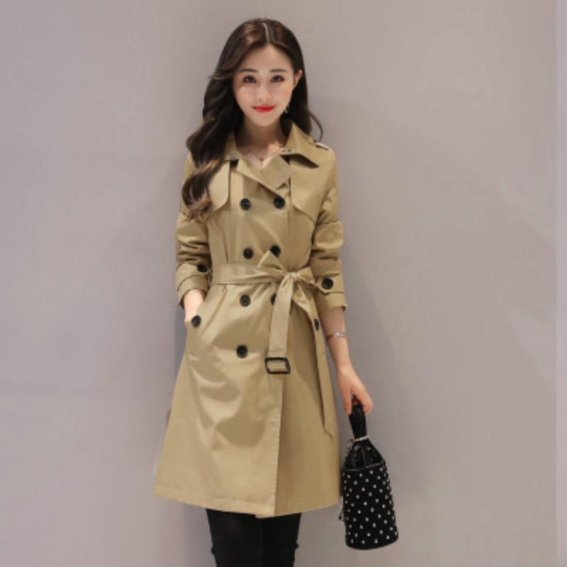 New Spring Korean Version Solid Color Thin Double-breasted Medium and Long Women's Trench Coat