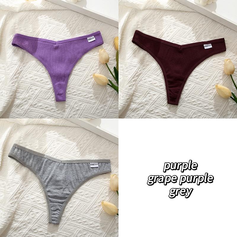 3PCS/Set Cotton Thong G-string T-back Panty Women's Underwear Sexy Panty Female Low Waist Underpants Thongs Solid Color Lingerie