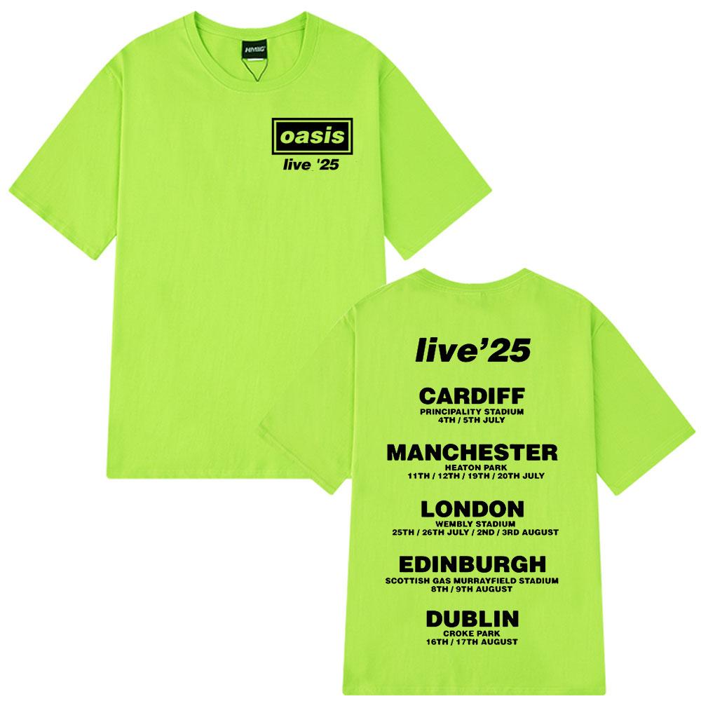 O-Oasis Live 25 Tour T-Shirts British Rock Band Vintage T-shirt Mens Clothing Cotton Casual Short Sleeve T Shirts Tops Fans Gift
