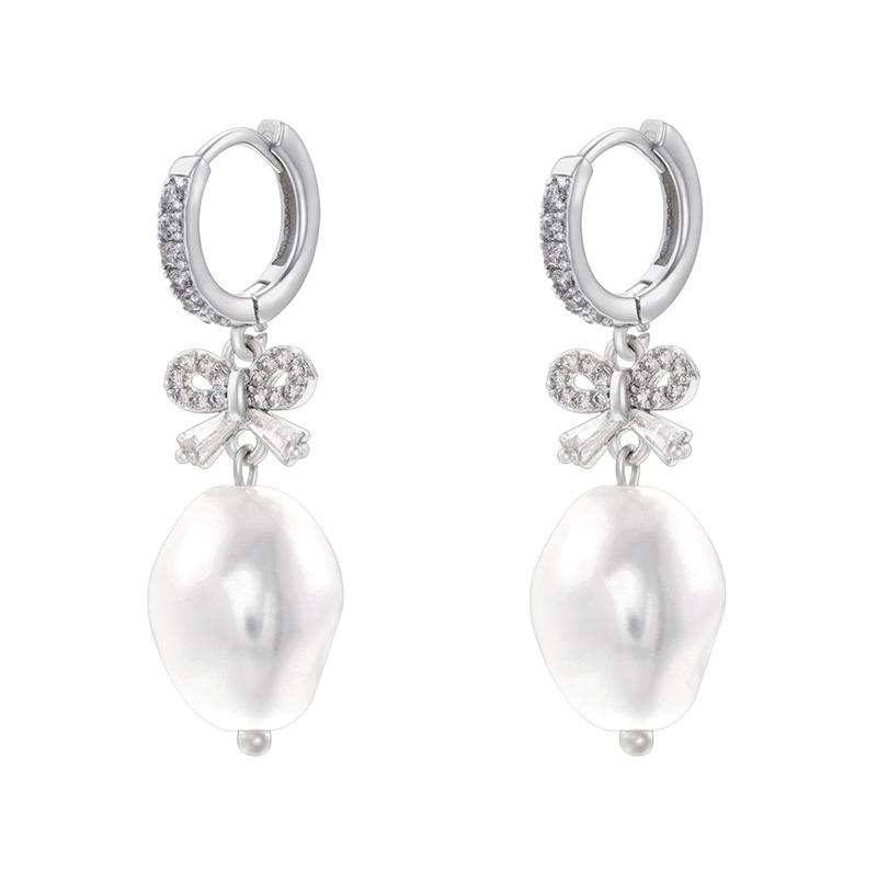 ZHUKOU 4 gold-plated, zirconium-set gold pearl dangle earrings, 1 pair: VE1359-1362