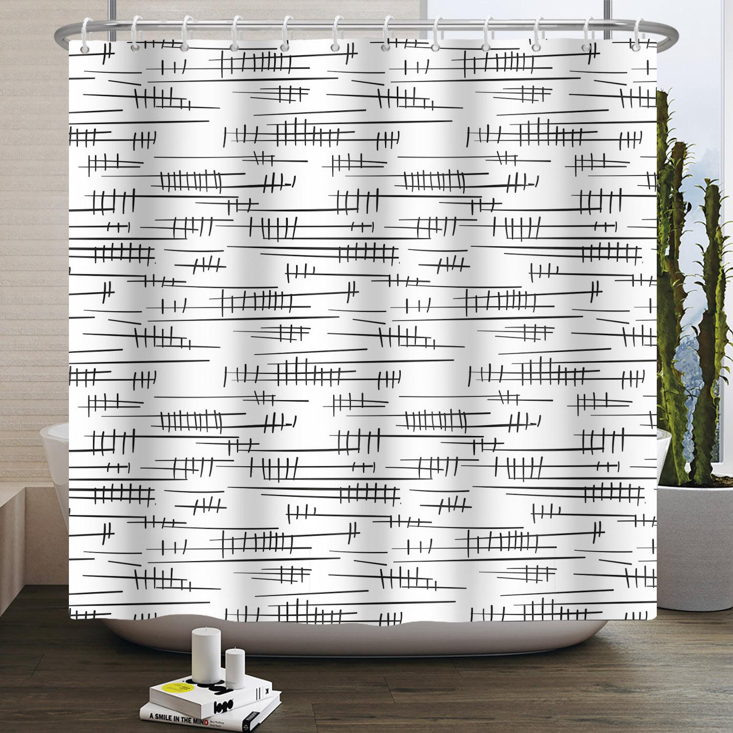 

Abstract Lines Shower Curtain Black White Blue Modern Minimalist Style Bathroom Decoration Waterproof Washable Bath Curtain W60H190(CM)-1 Pcs