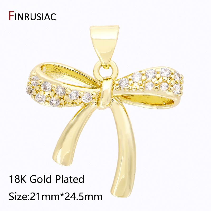 

Wholesale 18K Gold Plated Brass Inlaid Zircon Bowknot Charms Pendants For DIY Fashion Neckalce Making Supplies Accessories 1 piece