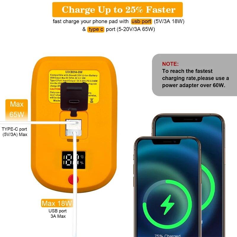Battery Fast Charging Adapter For Makita/Bosch For Milwaukee/Dewlt 18/20V Battery With USB Type-C interface Input Output