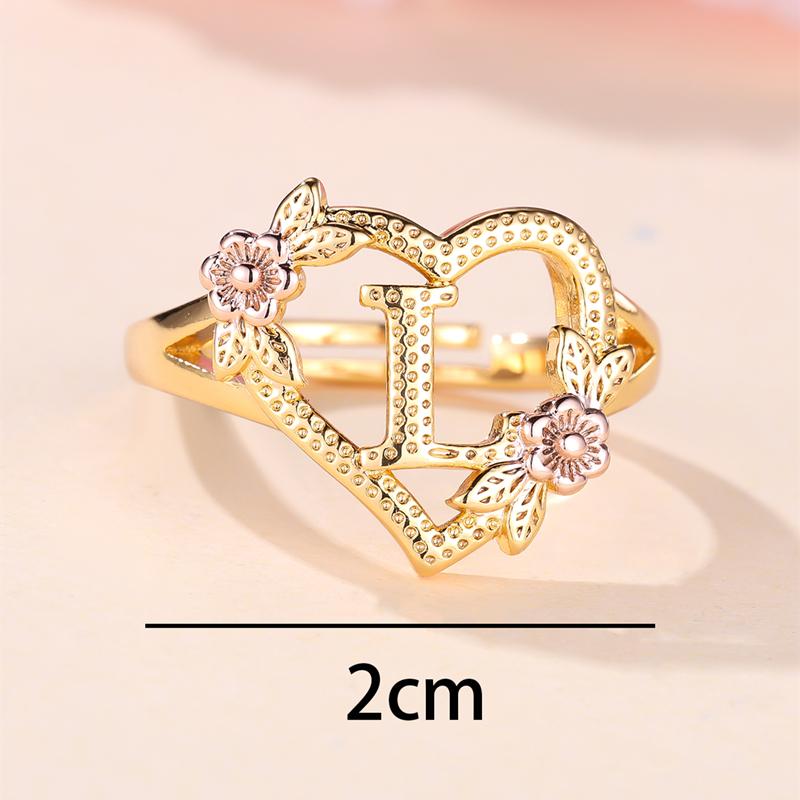 

Кольца с инициалами и цветком в форме сердца, регулируемые нежные кольца с буквами и листьями золотого цвета для женщин и девочек, ювелирные изделия с алфавитом L золотой
