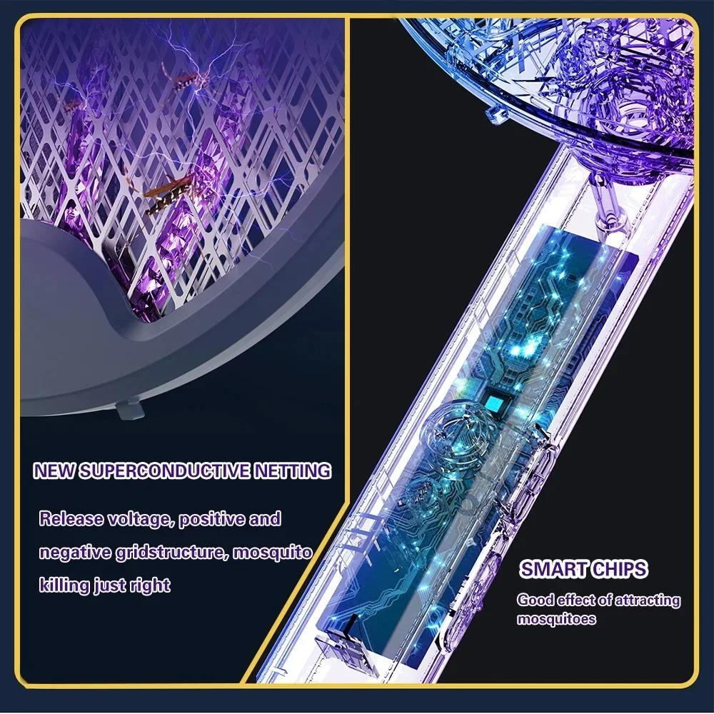 Electric Mosquito Swatter 3000V Foldable USB Rechargeable Handheld Bug Zapper with UV Light Trap for Indoor Outdoor Pest Control