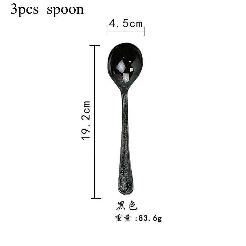 

Stainless steel thickened hammer patterned spoon, palace gold flower spoon, household soup spoon, breakfast 3pcs