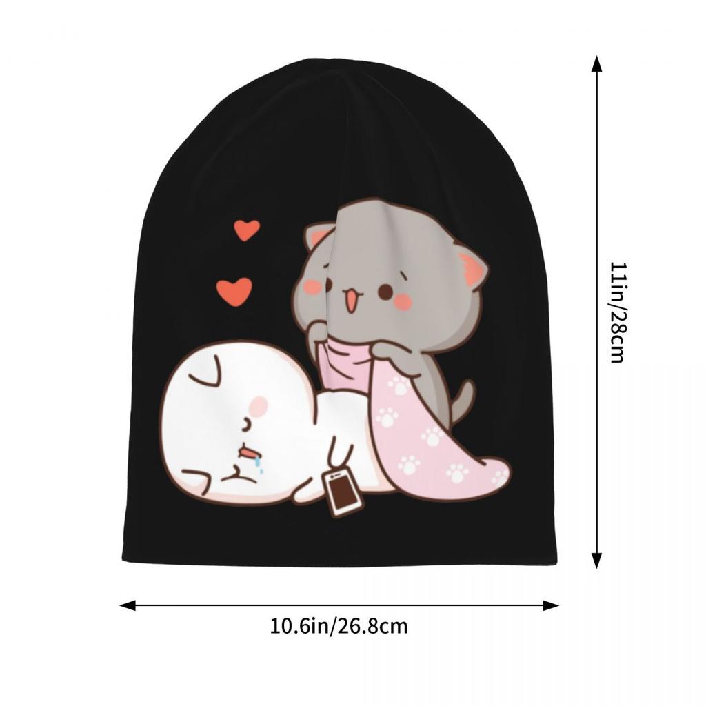 Kawaii Peach And Goma Mochi Drooling Skullies Beanies Hats Cartoon Cat Hip Hop Unisex Cap Warm Dual-use Bonnet Knitting Hats