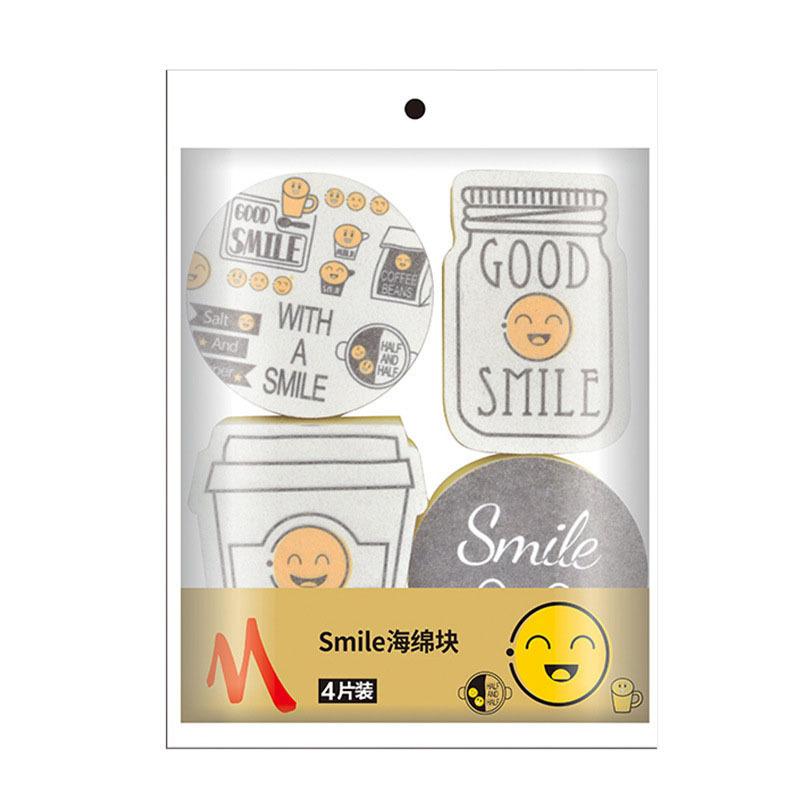 4pc Cartoon Smiley Face Dishwashing Sponges Kitchen Double-sided Scouring Pads Household Pot Washing And Bowl Cleaning