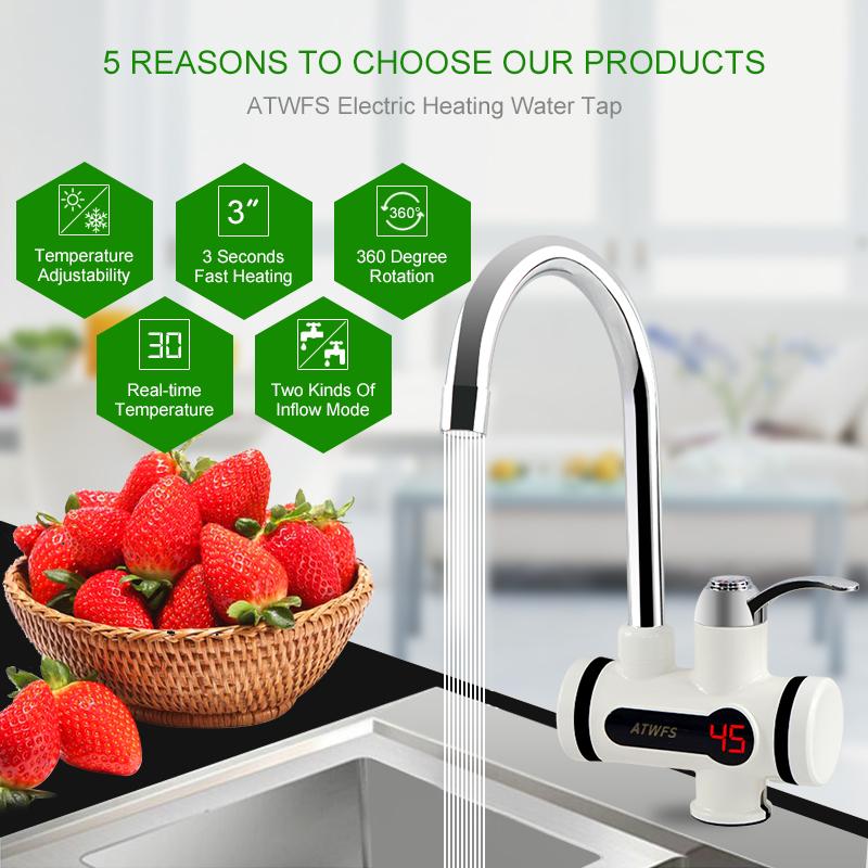 ATWFS Rubinetto Acqua Calda Elettrica Istantanea Rubinetto Acqua Calda e Fredda per Cucina 220V 3000W