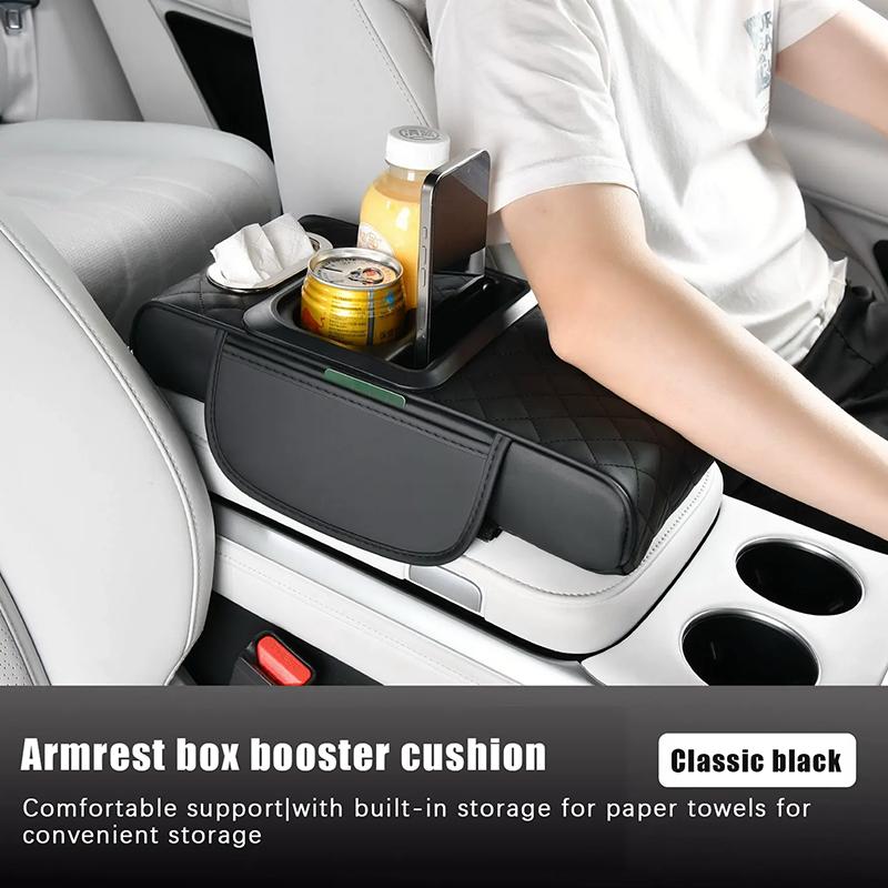Car Armrest Storage Box, Car Center Console Organizer, Armrest Heightening Cushion With Cup Holder Armrest Storage Organizer Box