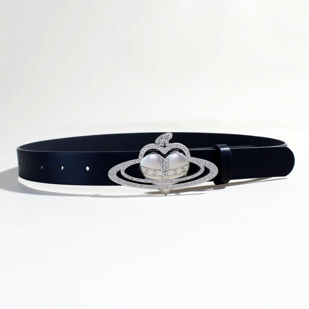 Diablo Queen Mother Silver Saturn Belt Black Pu Leather Wide Belt Unisex Belt