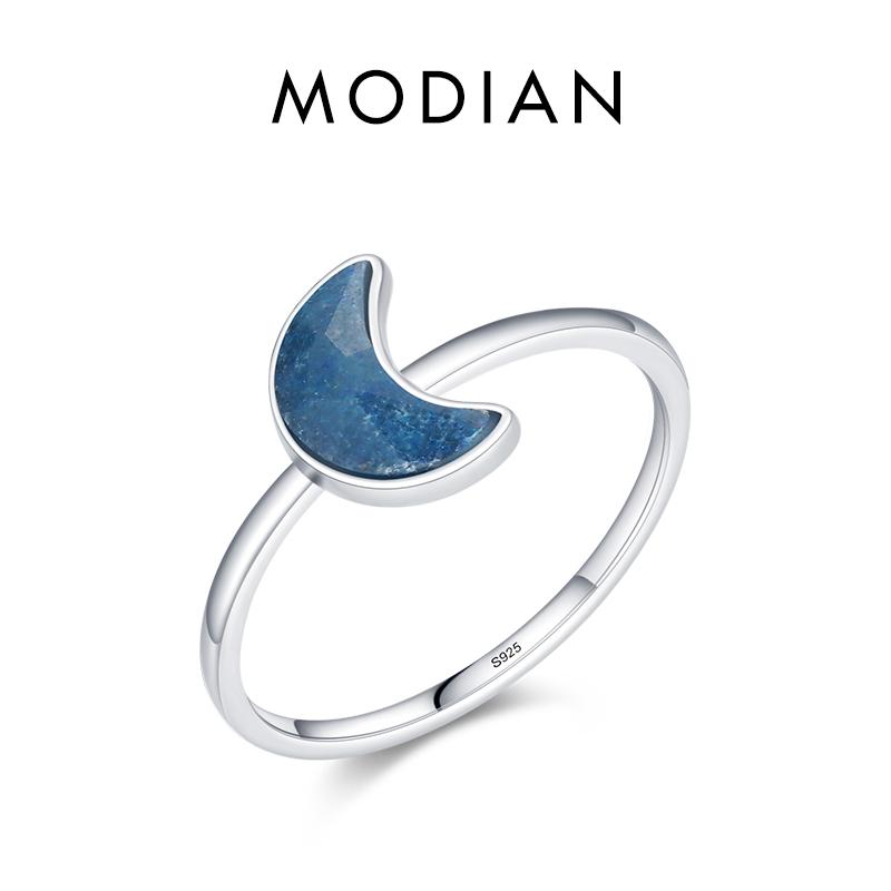 Modian  925 Sterling Silver Moon Blue Natural Crystal Finger Rings Fashion Party Simple Jewelry For Women Brand Gifts