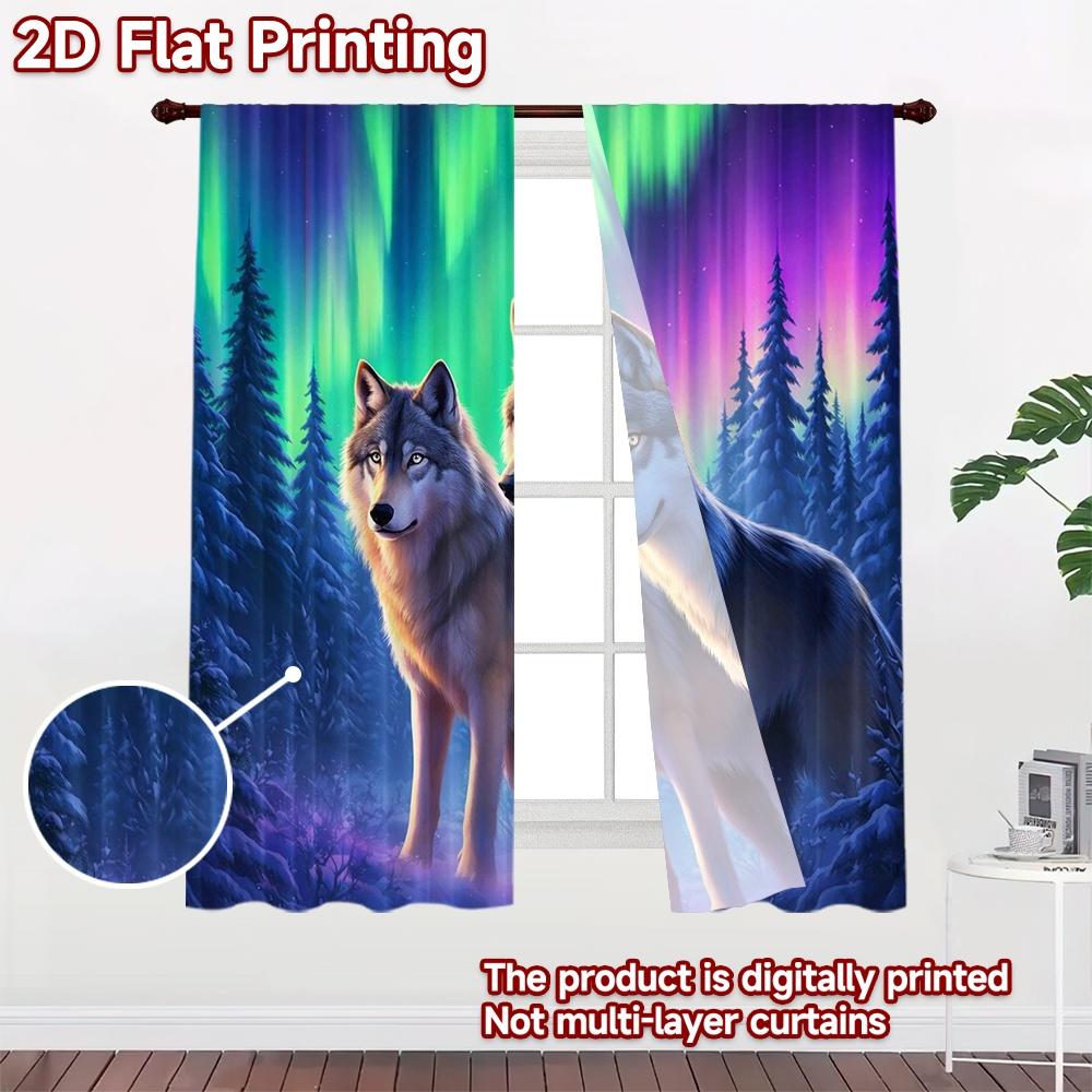 2D FLAT PRINTING 2pcs Curtains (Without Rod) Wolves Under Northern Popular Curtains Digital Printed Durable Polyester Curtains
