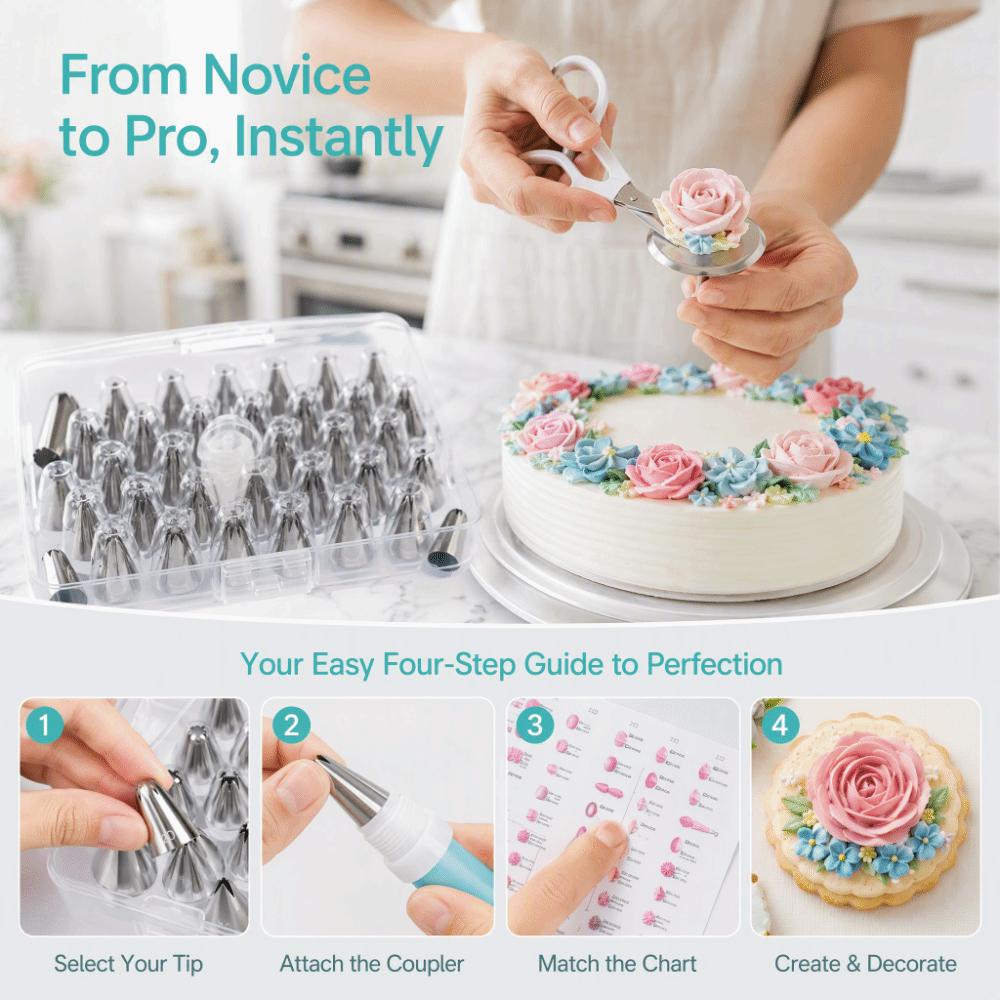 52pcs Numbered Tips Cake Decorating Kit Stainless Steel Baking Tools Set Icing Tips Set  Home Baking