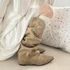 Fashion Autumn Winter Pleated Women Mid Calf Boots Fashion Slip On Internal Elevation Shoes Street Style Banquet Party Short Botas Mujer