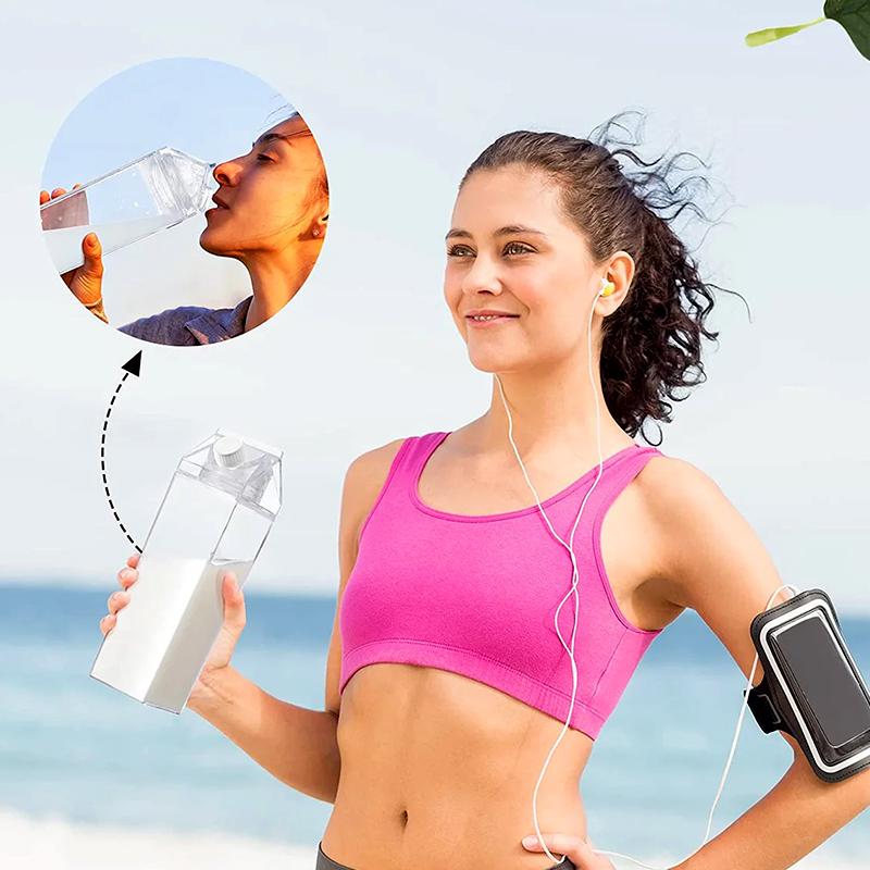 1Pc Juice Box Reusable 500/1000ML Outdoor Sports Water Bottle Transparent Milk Creative PS Portable Travel And Camping