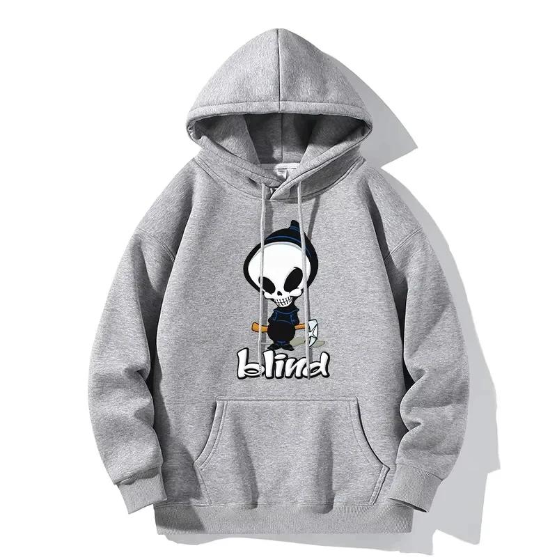 Skull and Letter Print Hoodie Casual Sports Outdoor Pullover Long-sleeved Fun Pattern Sweatshirt Unisex Holiday Gift