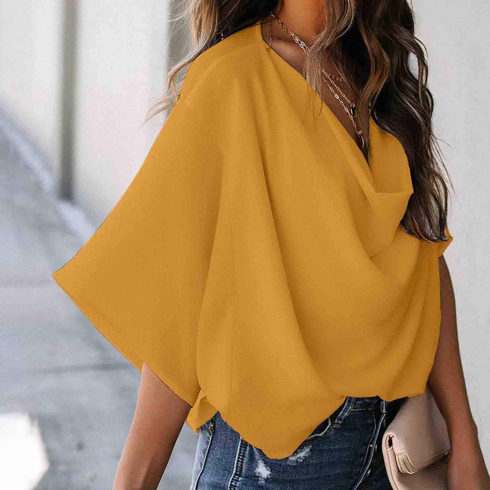 

Женская рубашка, однотонный свободный повседневный топ с v-образным вырезом M жёлтый