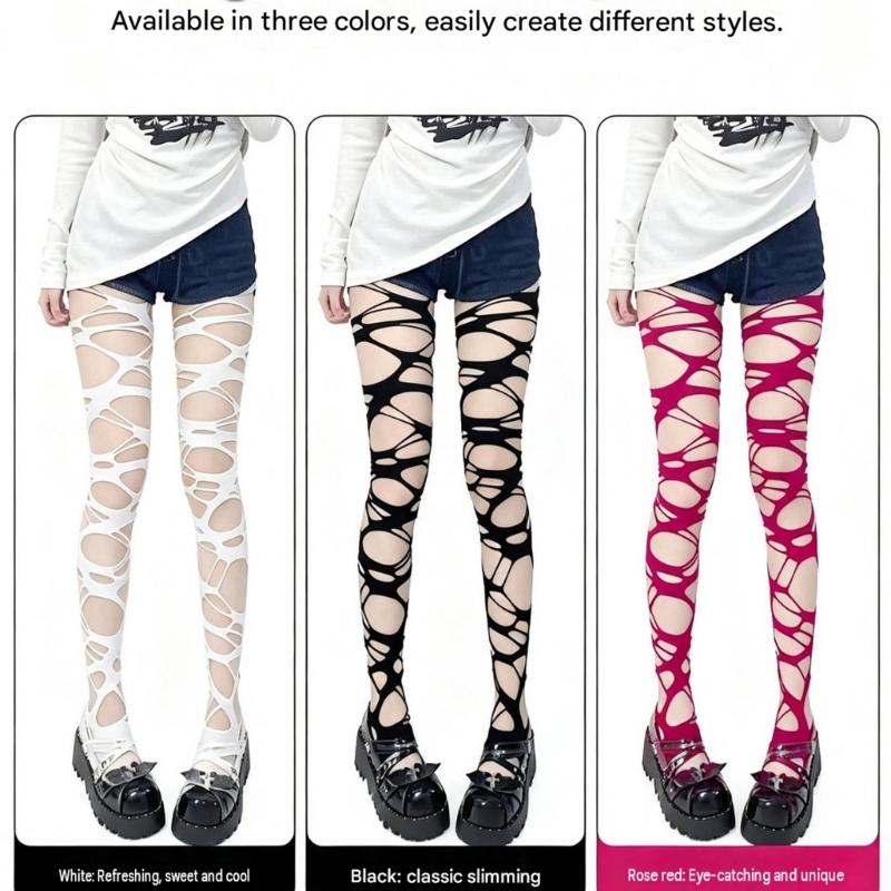 Gothic Hosiery for Women Cutout Pantyhose One Size Footed Legwear for Photoshoots Parties and Daily Layered Looks