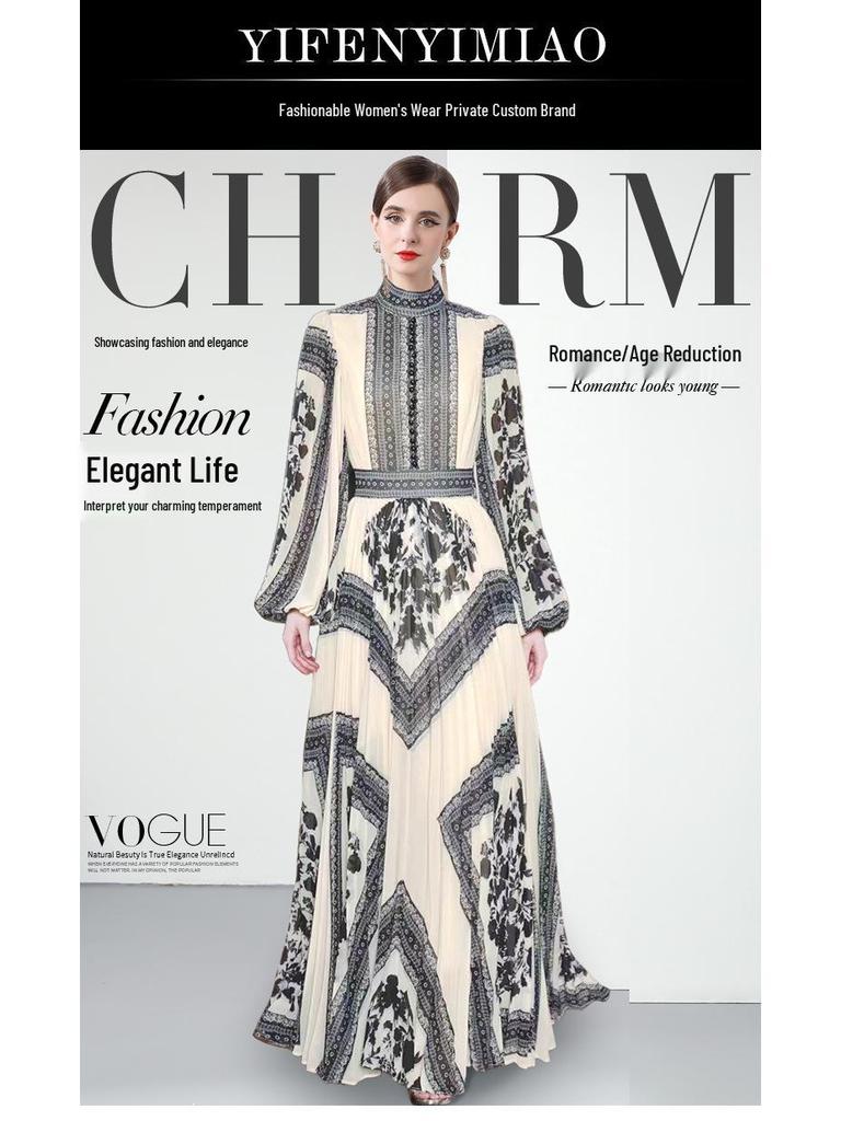 2025 Europäisches & Amerikanisches Floralprint-Falten-Abendkleid