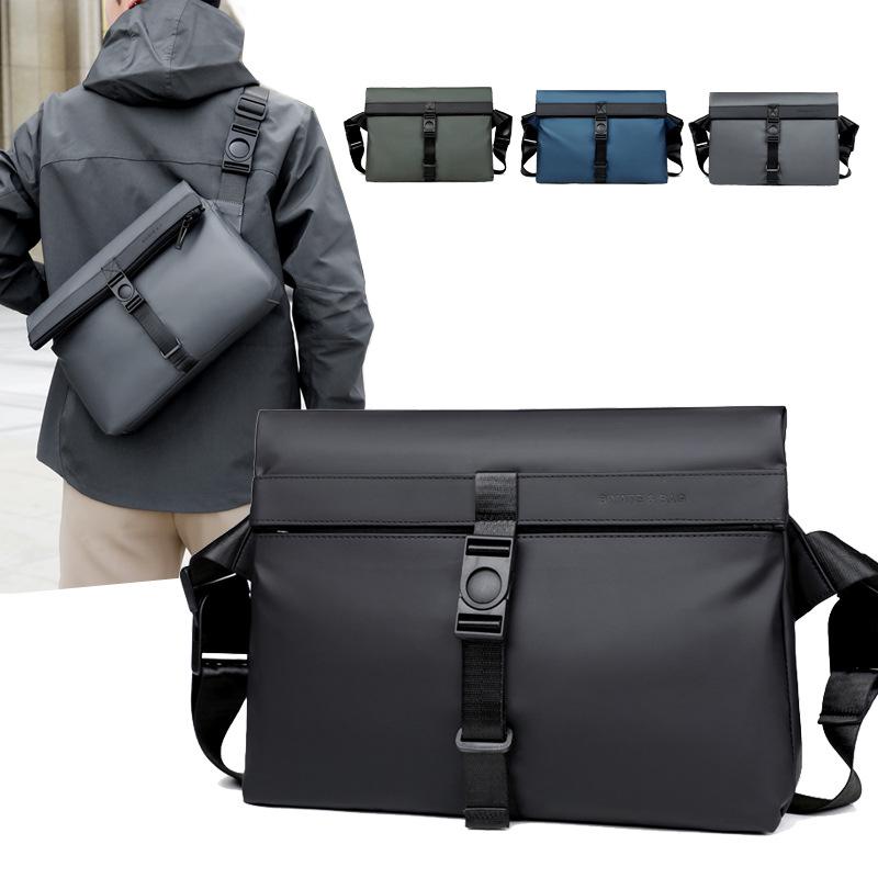 Nordic Minimalist Men's Leather Crossbody Briefcase – Trendy Shoulder Bag for Business Commute