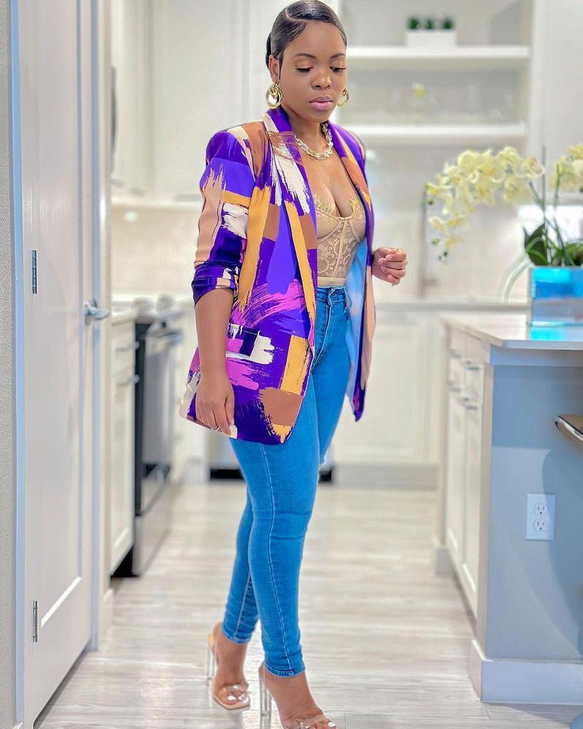 K2805 Colorful Print Casual Suit Jacket