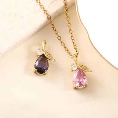 Vielseitiger Pink-Lila Tropfen Zirkon Halskettenanhänger - DIY Schmuckzubehör