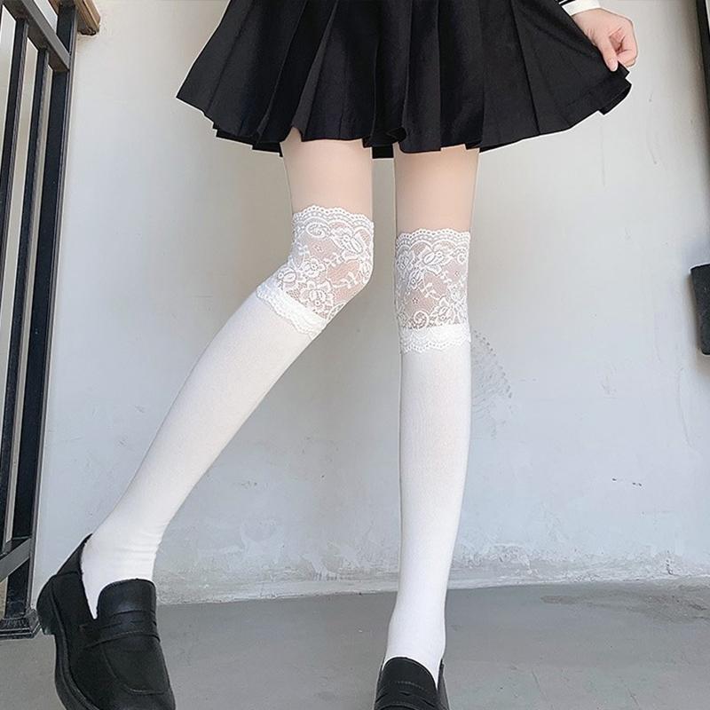 White Knee Length Stockings Women Lolita Calf Socks Mid Length Knee High Socks Sweet Thigh Pile Socks
