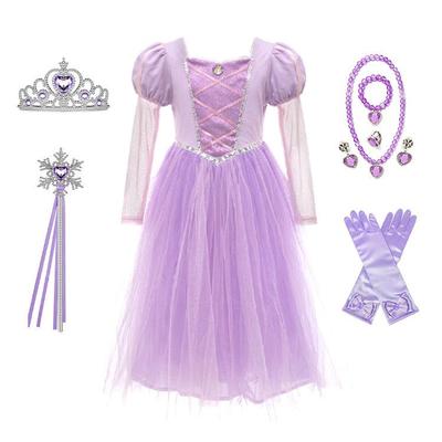 Rapunzel Princess Long Sleeve Mesh Dress for Girls - Spring & Autumn Formal Wear