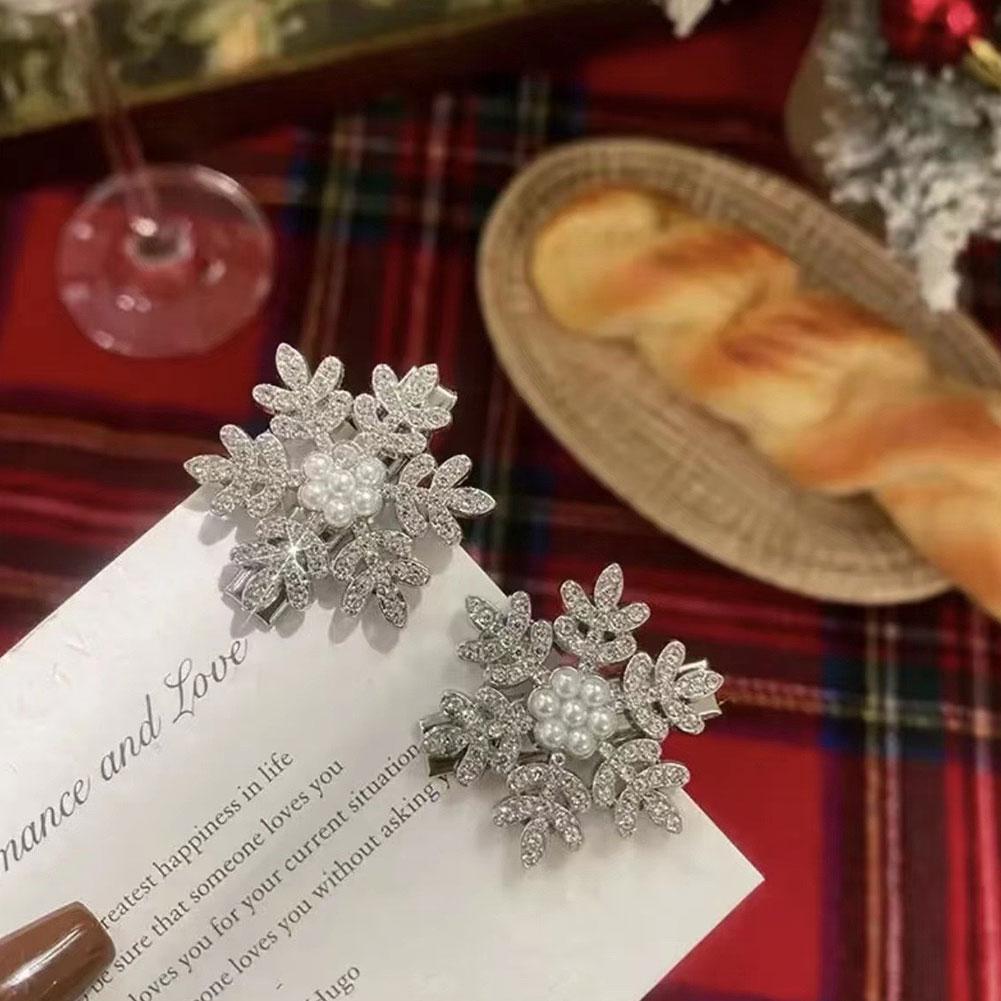 2Pcs Snowflake Hair Clip Duckbill Clip Headwear Side Clip Jewelry Accessory Glitter Shiny Gift