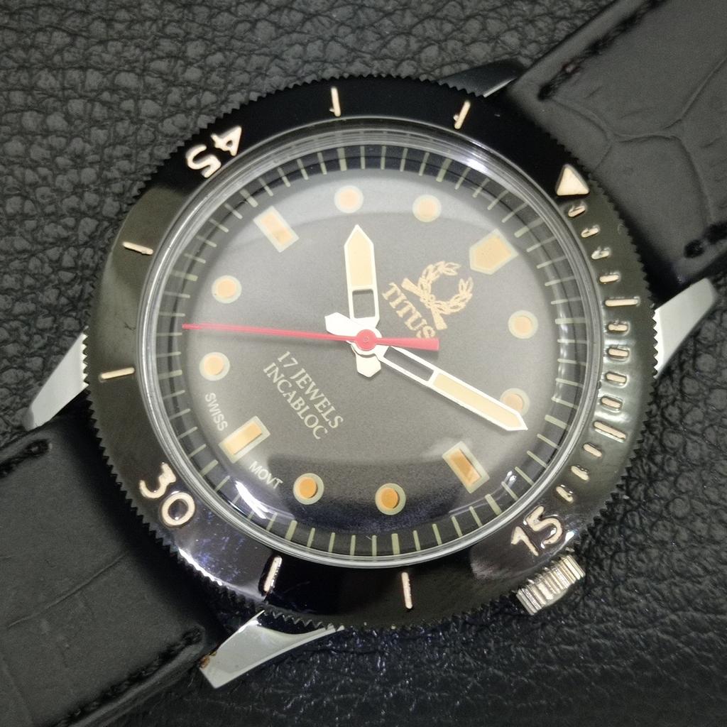 Käsitsi üleskeeratav VINTAGE TITUS SWISS MEESTE PÖÖRATAVA BEZELIGA MUSTA NUMBRILAUAGA KELL a700244-5 R202-a700244