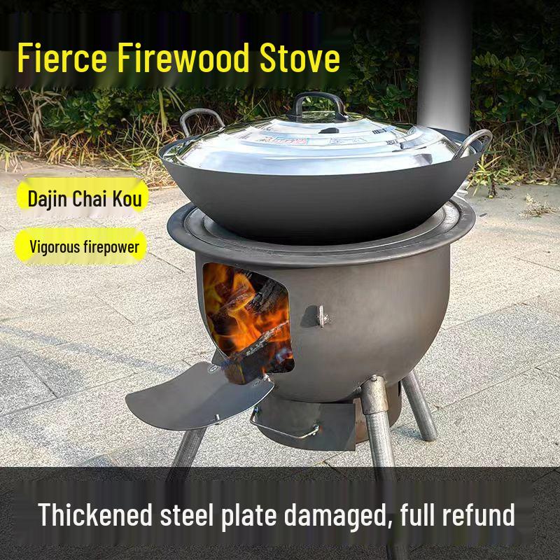 Thickened Integrated Firewood Stove for Outdoor & Rural Home Use: Portable Iron Pot & Extra Heat.