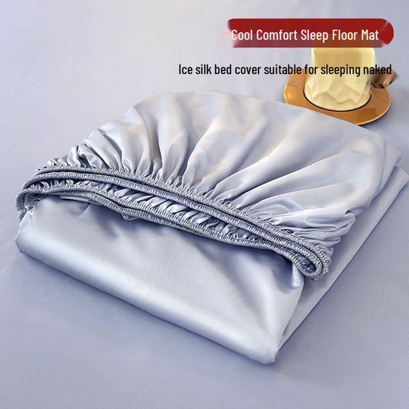 Summer Ice Silk Cooling Fitted Sheet 3-Piece Set with Anti-Slip Full Mattress Cover