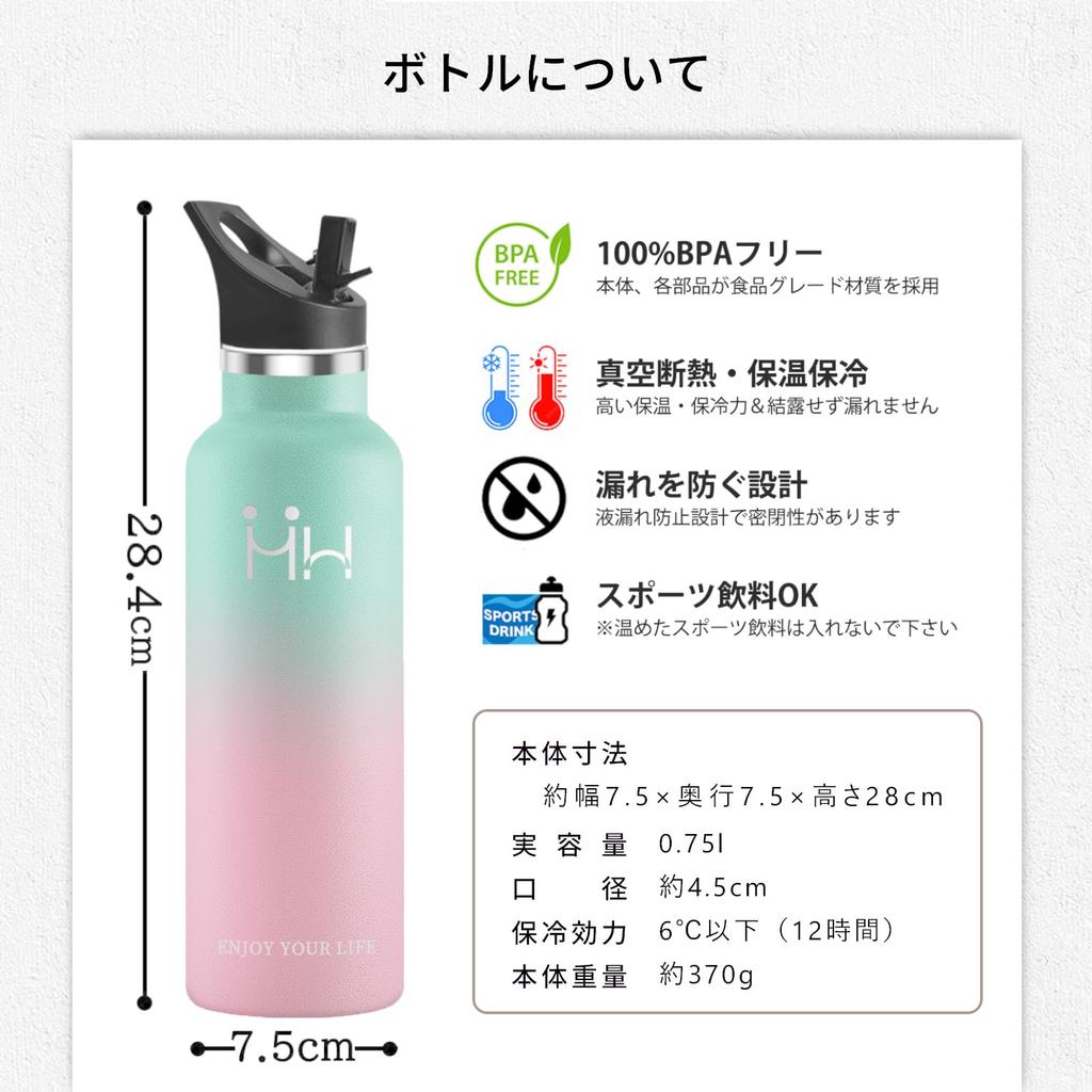 Vidory Water Stainless Steel Vacuum Thermal Sports Carbonated Easy to Put Ice Straw Wide Easy to Easy to Easy to Perfect for Outdoor Mountain Everyday