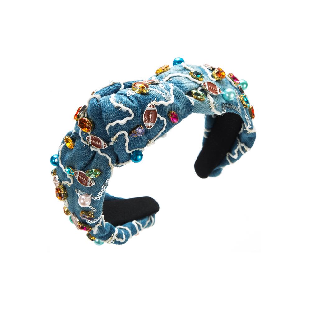 

Барочный джинсовый ободок с жемчугом и стразами: Элегантный аксессуар для волос для женщин белый/синий