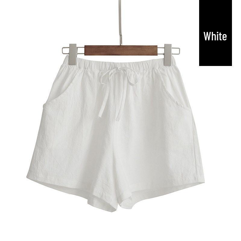 Damen-Shorts aus Baumwoll-Leinen-Mischgewebe mit weitem Bein: Trendige, lässige Bermudas für Frühling/Sommer – für Sport oder Zuhause.
