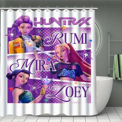 K-POP D-Demon H-Hunters Κουρτίνες Μπάνιου Πλενόμενο Ύφασμα Πολυεστέρας Για Μπανιέρα Τέχνη Διακόσμηση Μπάνιου Με Γάντζους Αδιάβροχη Κουρτίνα
