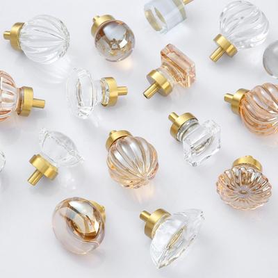 Gold Base Kitchen Cabinet Knobs Crystal Glass Drawer Pull Handles Wardrobe Handles  Cabinet Door